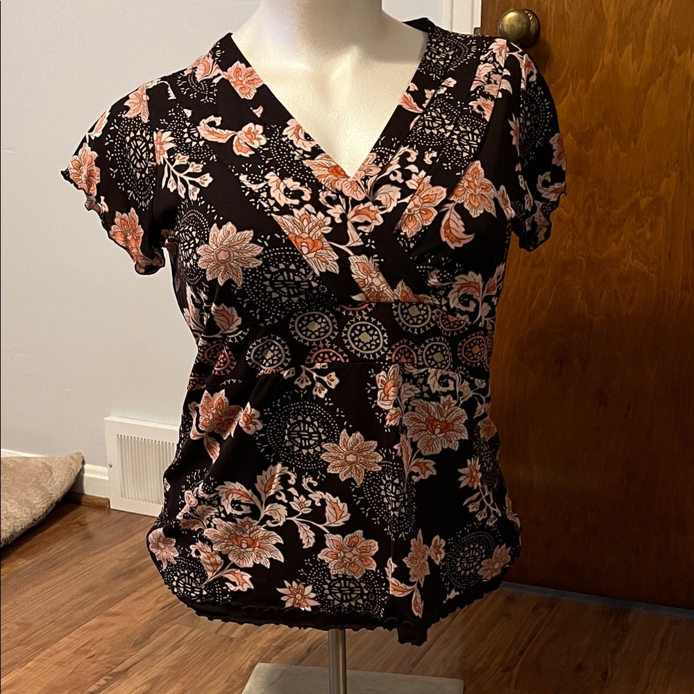 Style & Co. Brown and Pink Floral Blouse
